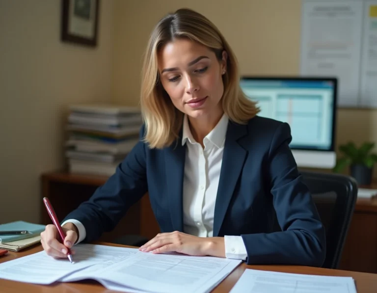 Fonctionnaire catégorie C comparant des grilles de salaires dans un bureau administratif français